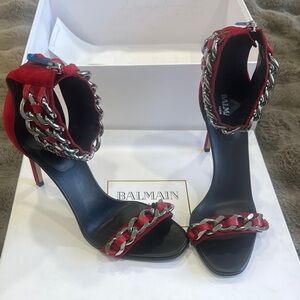 Balmain Red Chain Detail Women's Heels